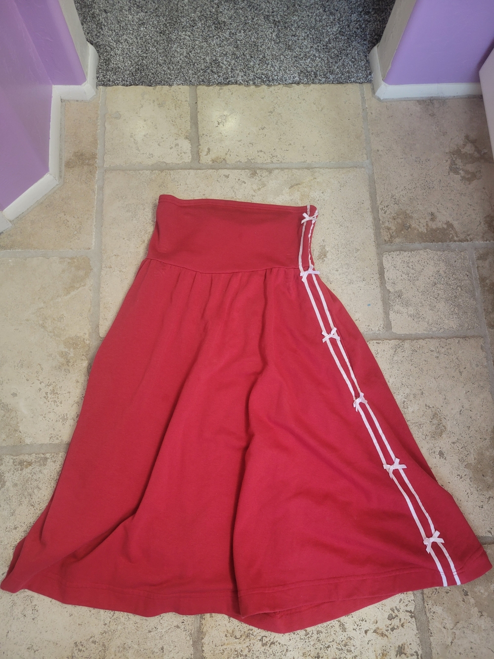 Women's Red A-Line Skirt with Side Braid Detail - Picture 9 of 16